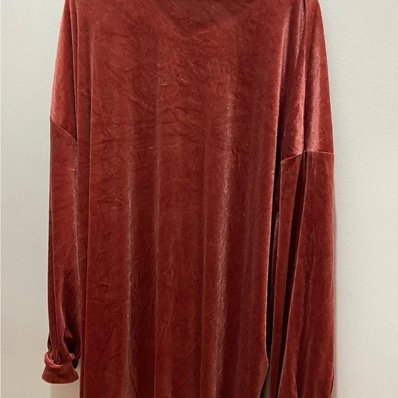 Velvet Button-Up Shirt in Burnt Orange - Picture 2 of 2